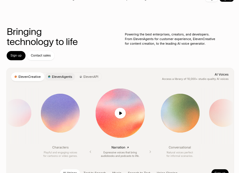 ElevenLabs AI voice generator and text to speech interface