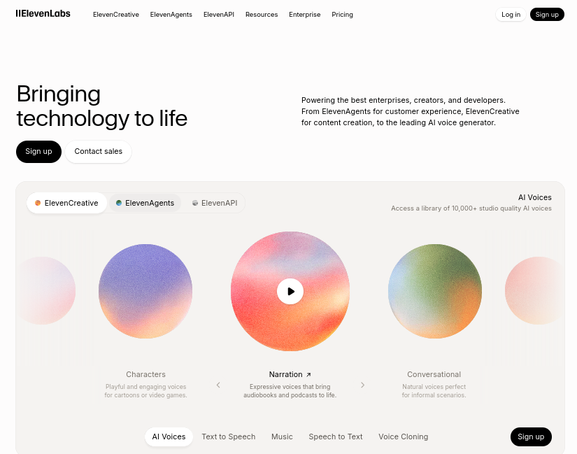ElevenLabs AI voice generator and text to speech interface
