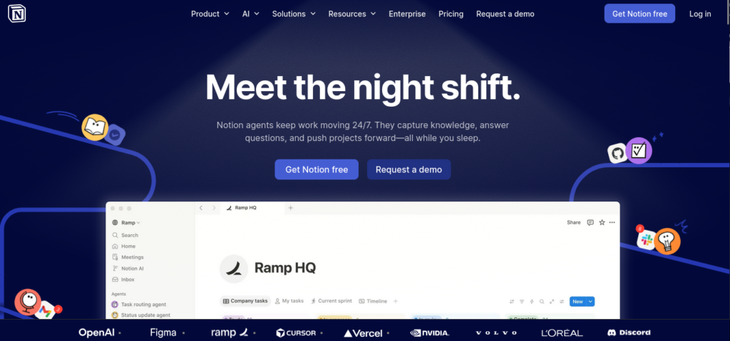 Notion AI assistant interface showing writing and summarization tools