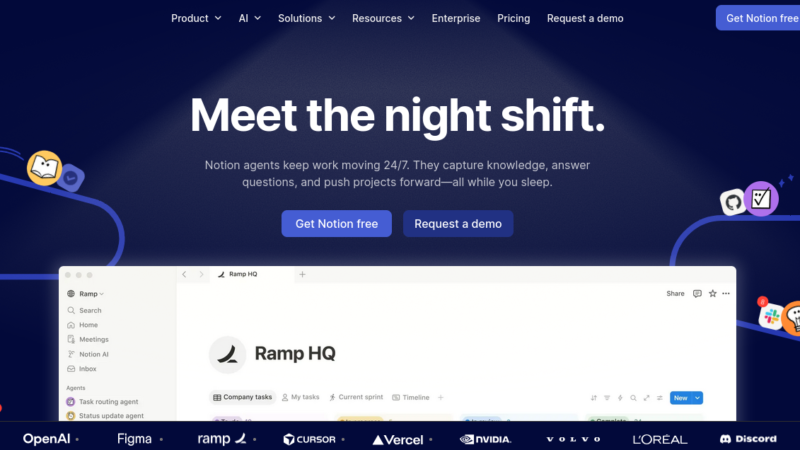 Notion AI assistant interface showing writing and summarization tools