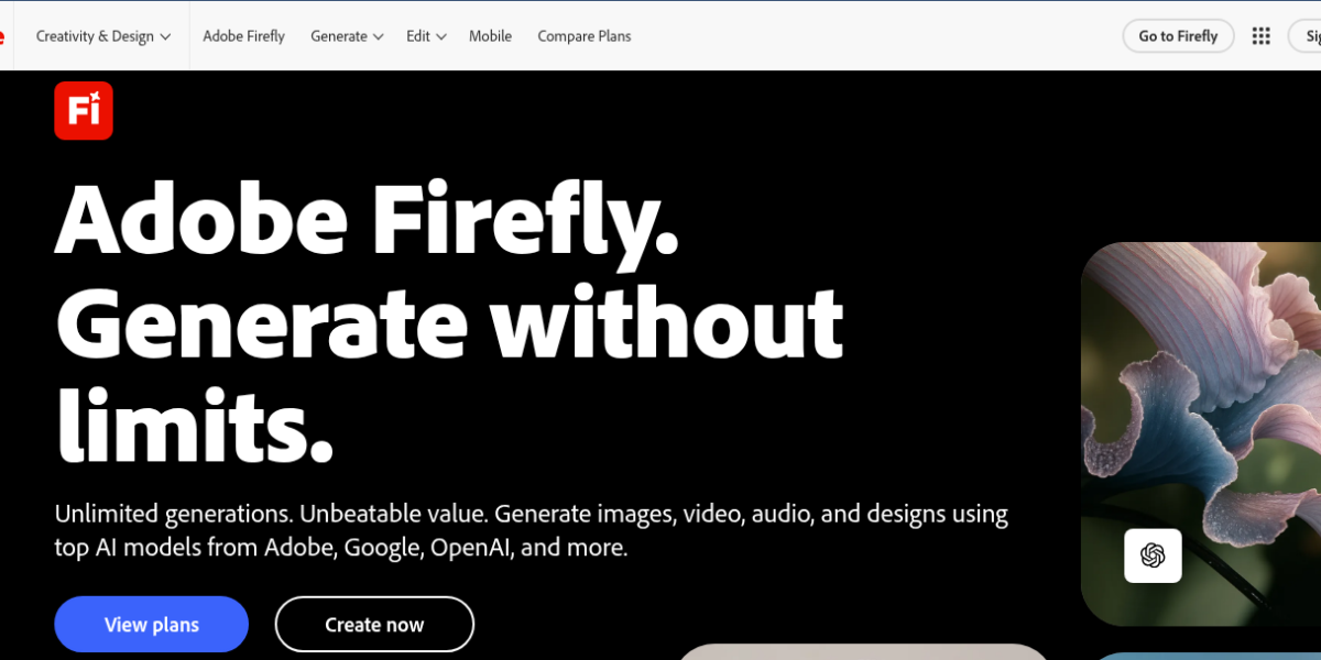 Adobe Firefly AI image generator interface showing text to image creation