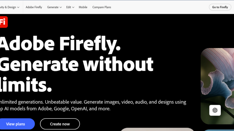 Adobe Firefly AI image generator interface showing text to image creation