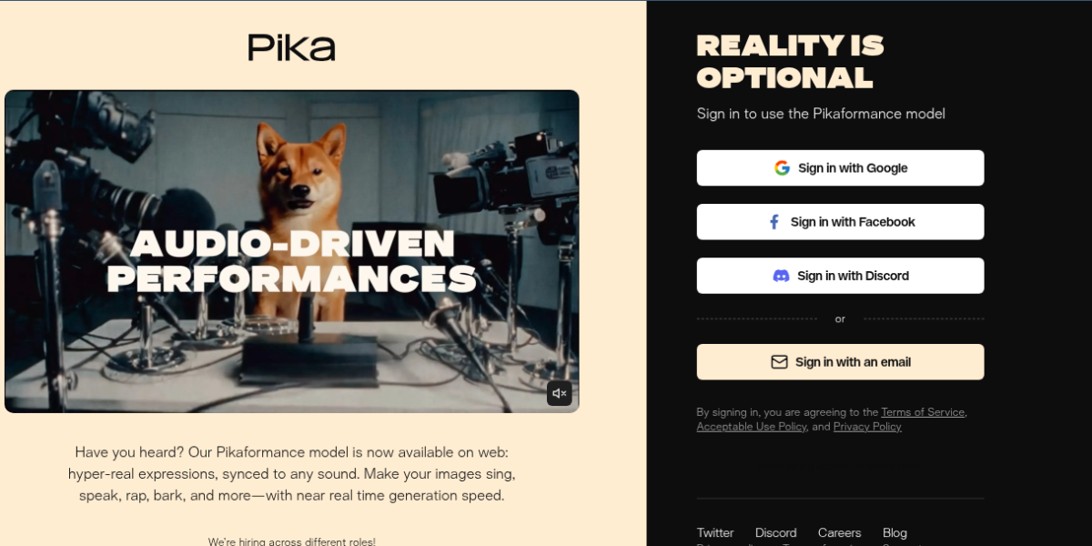 Pika Labs AI video generator interface showing text to video creation