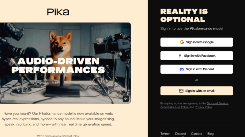 Pika Labs AI video generator interface showing text to video creation