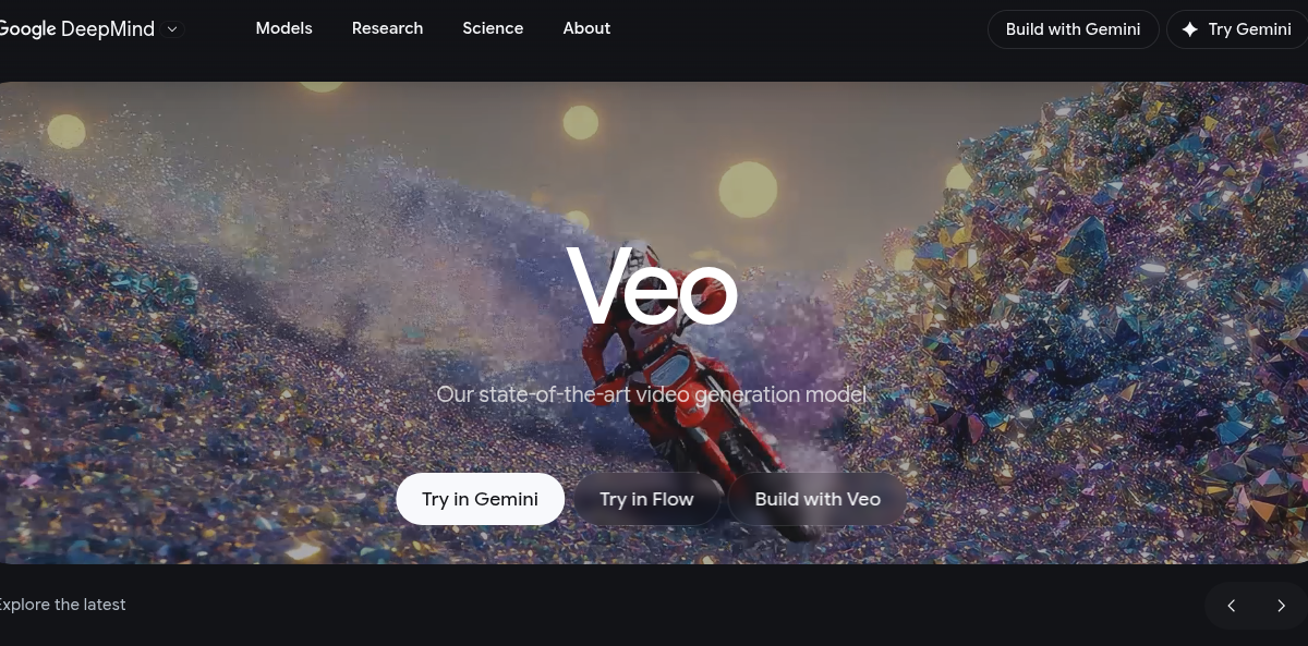 Veo 3 by Google AI video generator interface showing cinematic video creation with native audio