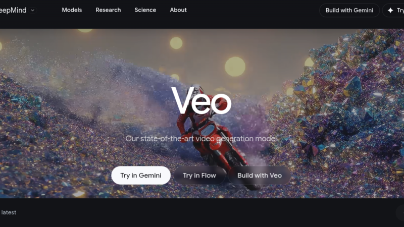 Veo 3 by Google AI video generator interface showing cinematic video creation with native audio