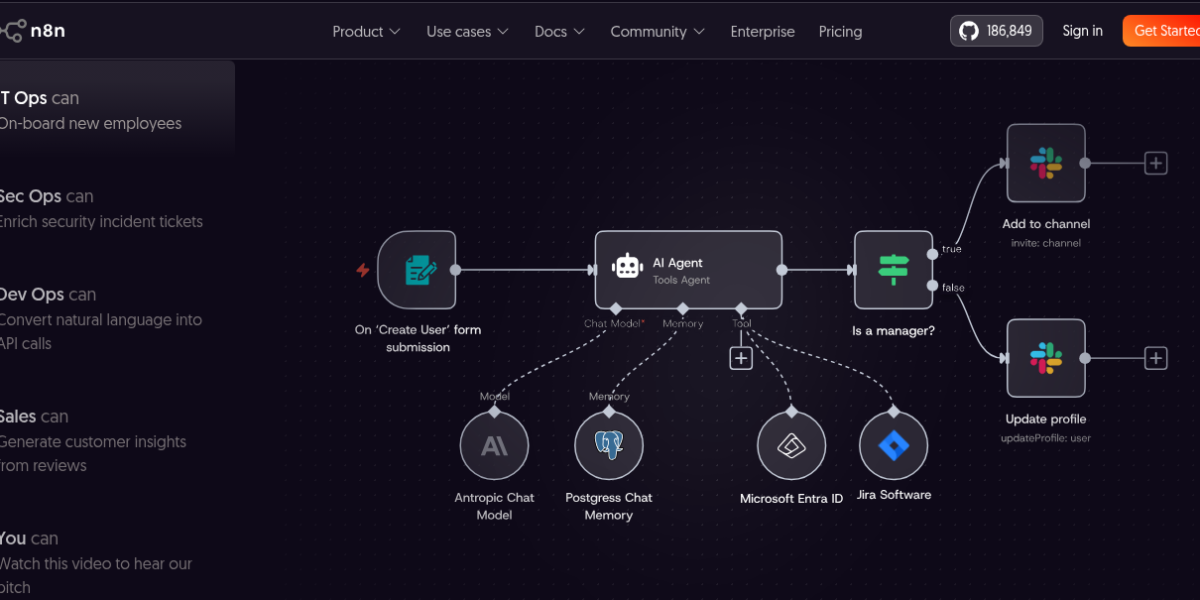 n8n workflow automation tool interface showing node-based visual editor