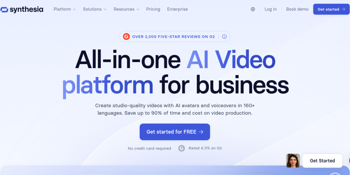 Synthesia AI video generator interface showing AI avatar and script editor