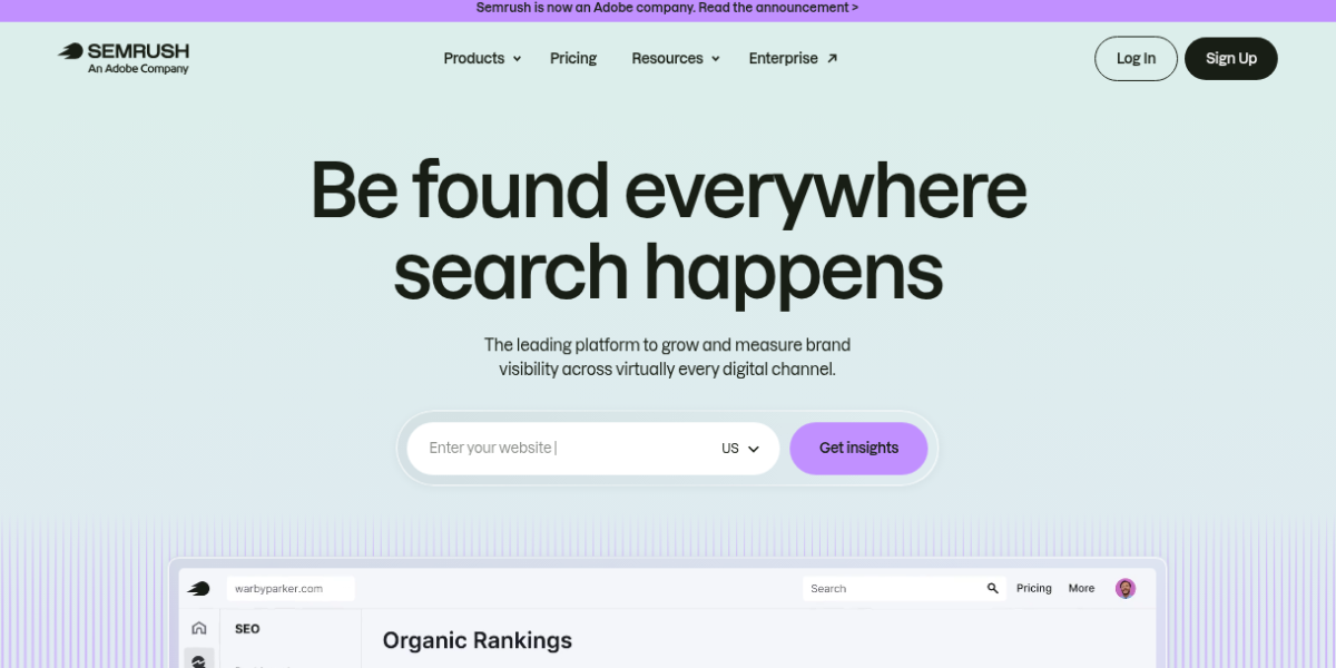 Semrush AI SEO platform interface showing keyword research and competitor analysis tools