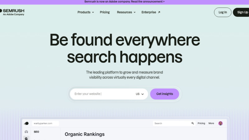 Semrush AI SEO platform interface showing keyword research and competitor analysis tools