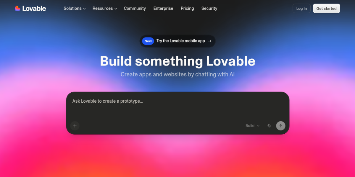 Lovable AI app builder interface showing prompt-to-app generation and visual editor