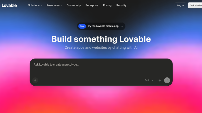 Lovable AI app builder interface showing prompt-to-app generation and visual editor