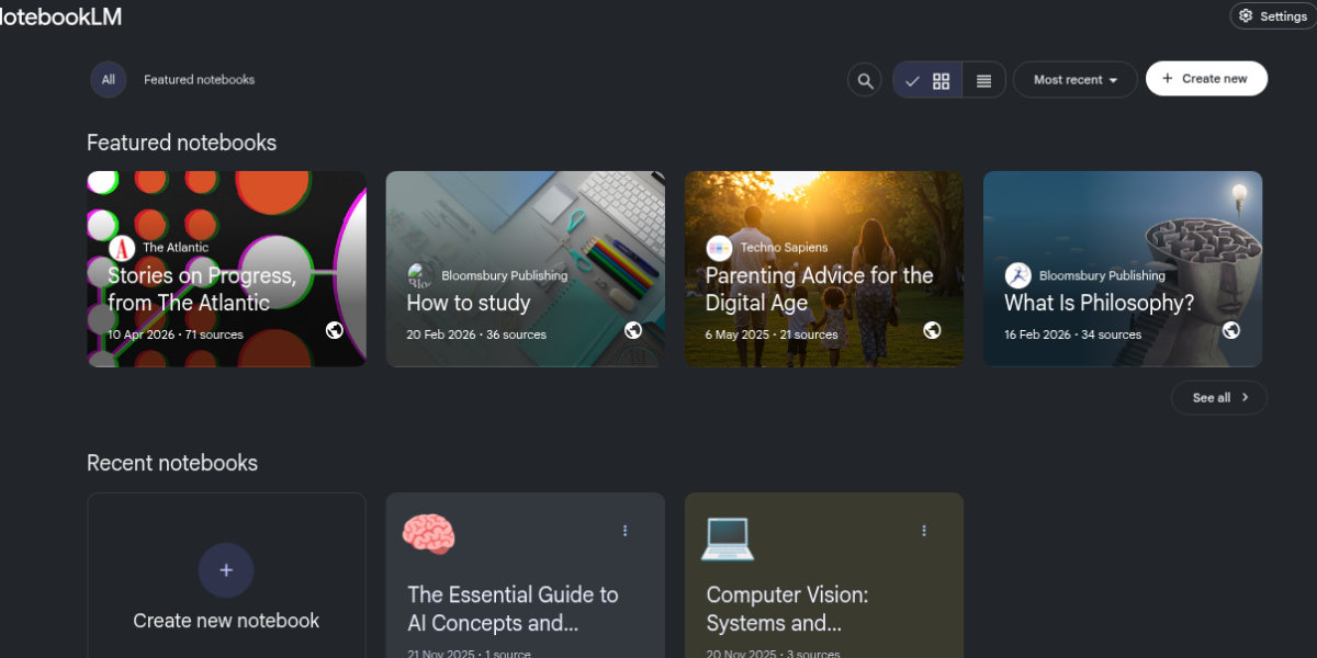 NotebookLM by Google AI research tool interface showing source-grounded answers and Audio Overview