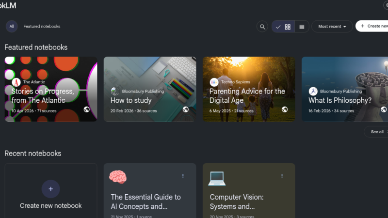 NotebookLM by Google AI research tool interface showing source-grounded answers and Audio Overview