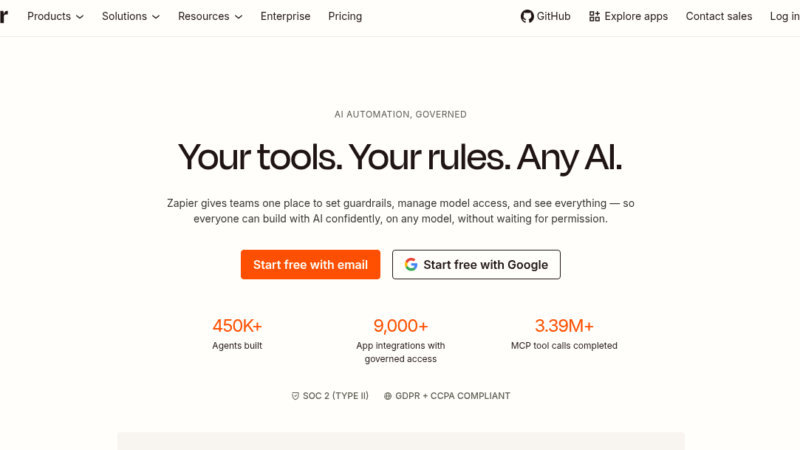 Zapier AI automation platform interface showing Zap builder and AI Copilot workflow creation