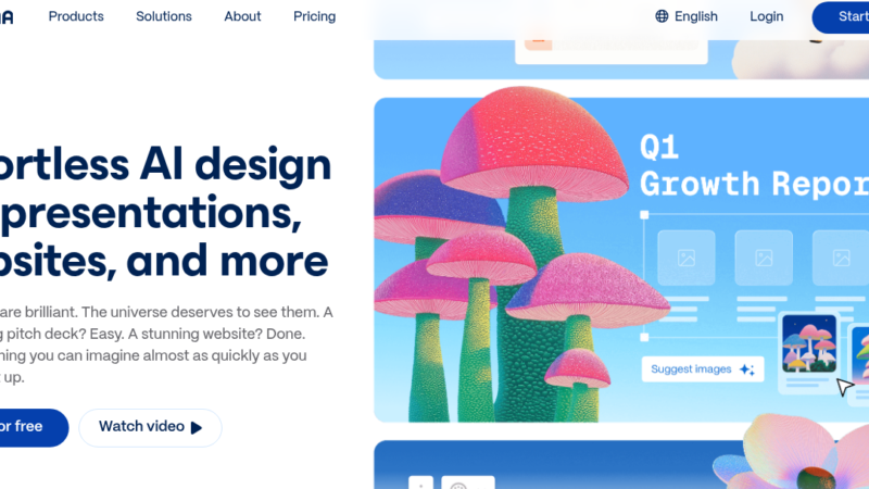 Gamma AI presentation tool interface showing AI slide deck generation from text prompt