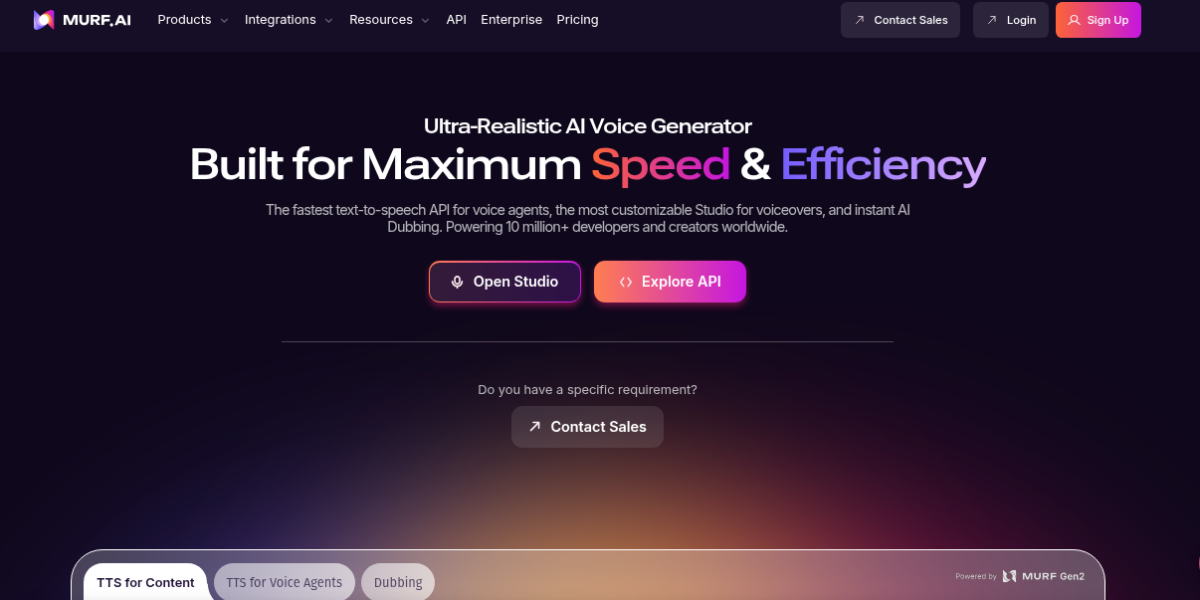 Murf AI voice generator studio interface showing text to speech generation and video timeline editor