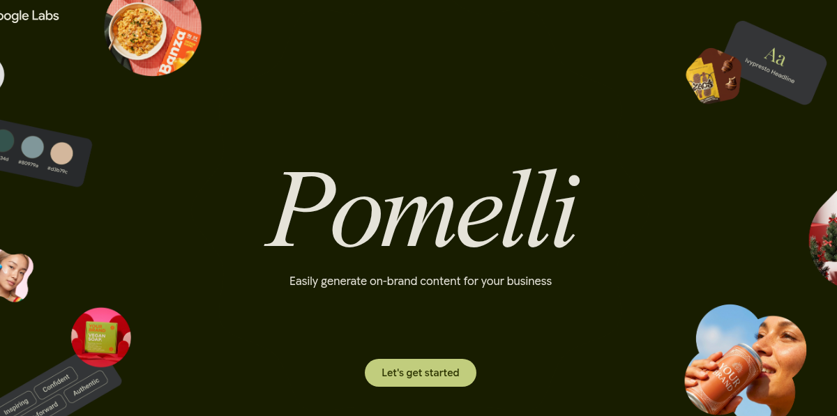 Google Pomelli AI marketing tool showing Business DNA profile and generated social media campaign assets
