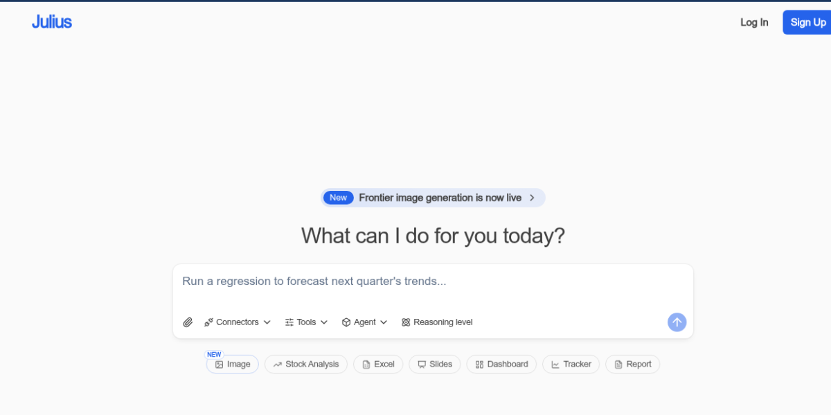 Julius AI data analysis tool showing chat interface with uploaded CSV file and auto-generated bar chart