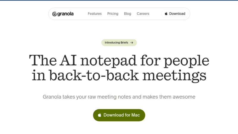 Granola AI meeting notes app showing structured notes with action items and key points from a client call