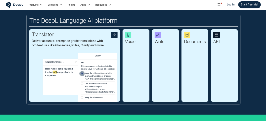 DeepL Write AI writing assistant showing grammar suggestions and alternative phrasings sidebar for German text