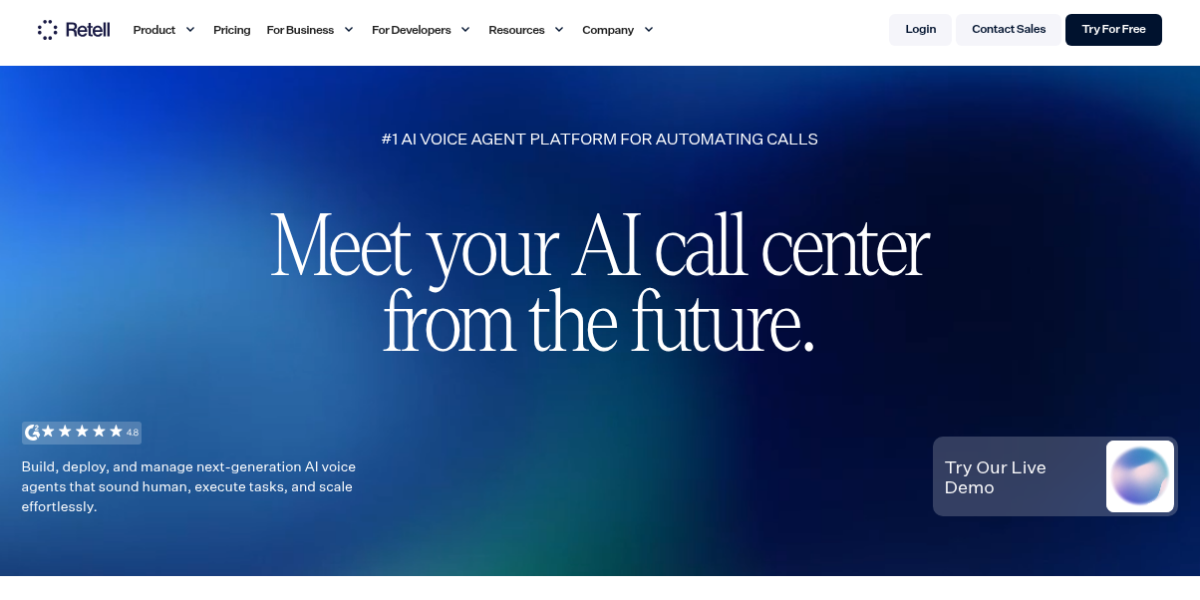 Retell AI voice agent platform showing agent builder interface with telephony setup and call routing options