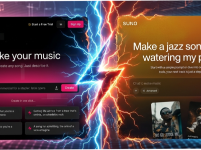 Suno vs Udio AI music generator comparison showing vocal editing and orchestral composition interfaces side by side