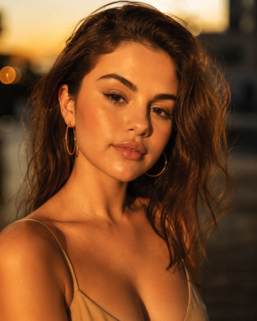 Photorealistic cinematic close-up portrait during golden hour