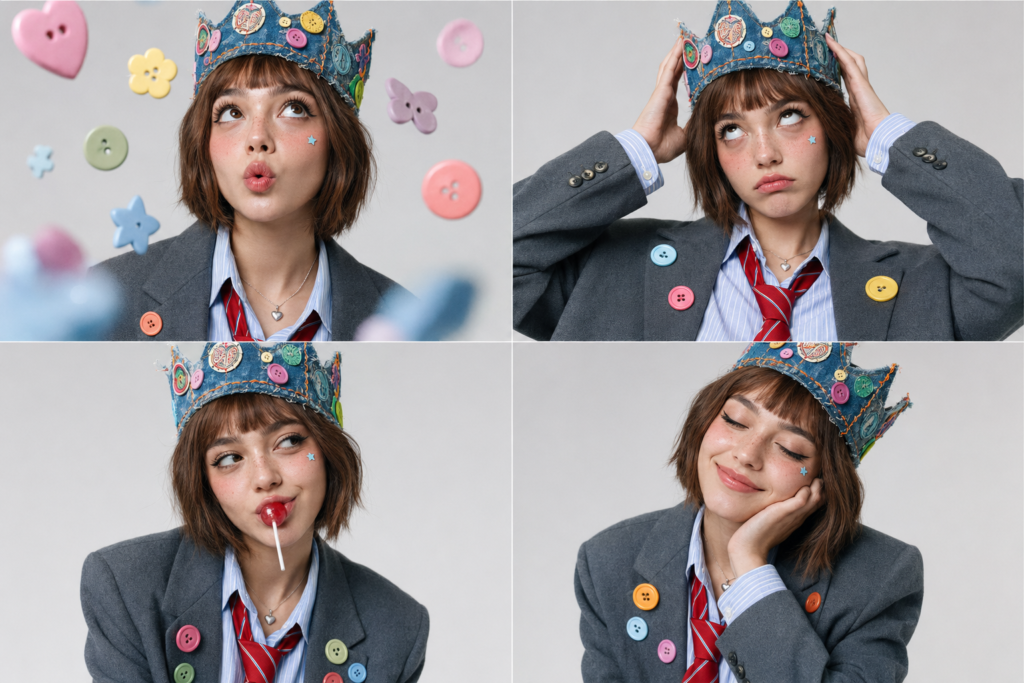 A fashion portrait of a playful young woman
