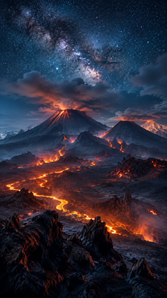 Volcanic landscape at blue hour