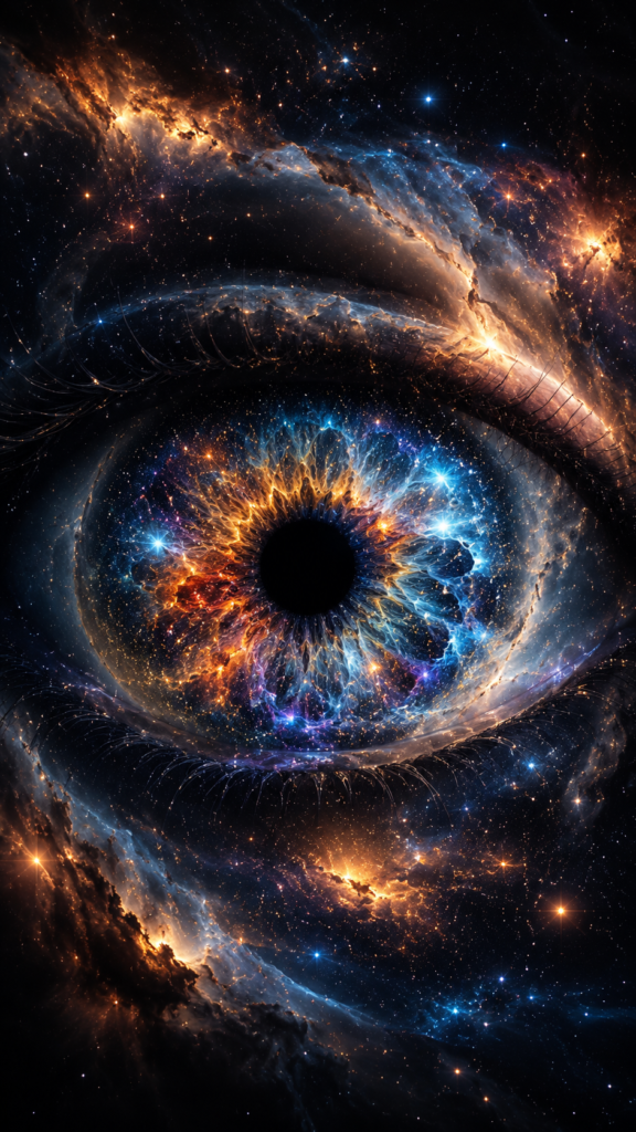 Cosmic eye floating in infinite darkness
