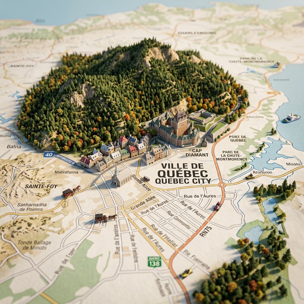 Detailed geographic map viewed from above