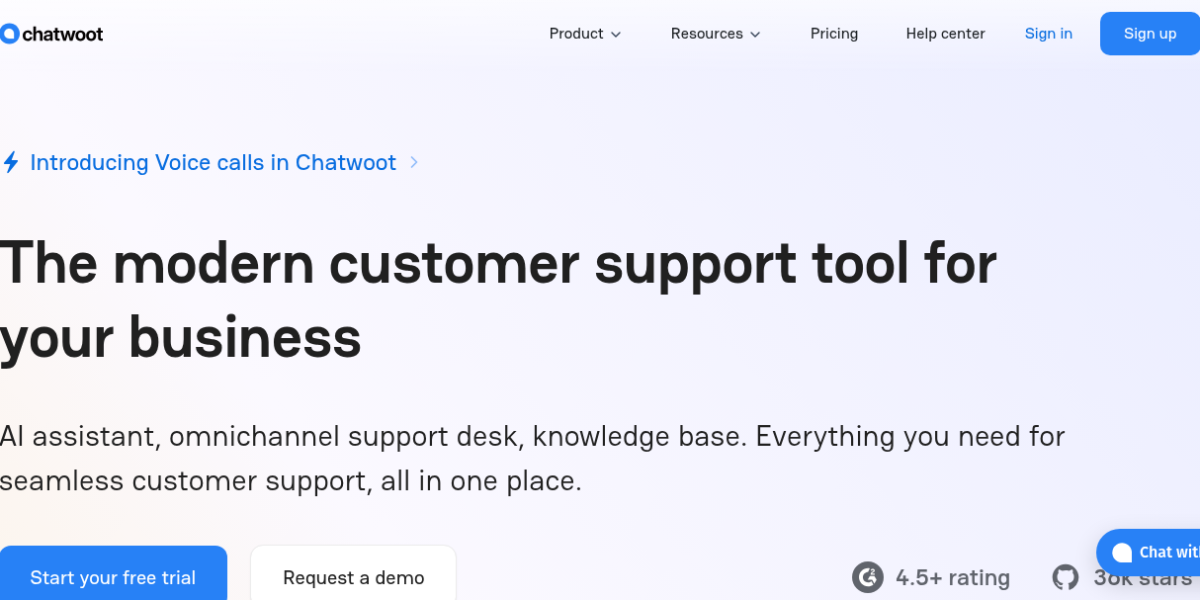 Chatwoot open-source customer support platform showing shared inbox, Captain AI assistant, and omnichannel messaging dashboard