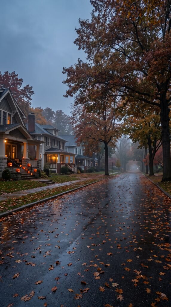 Neighbourhood during blue hour in late October
