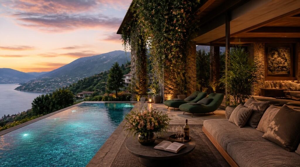 Luxury mountainside pool sanctuary at EARLY SUNSET