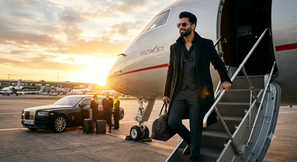 A successful man on his luxury private jet