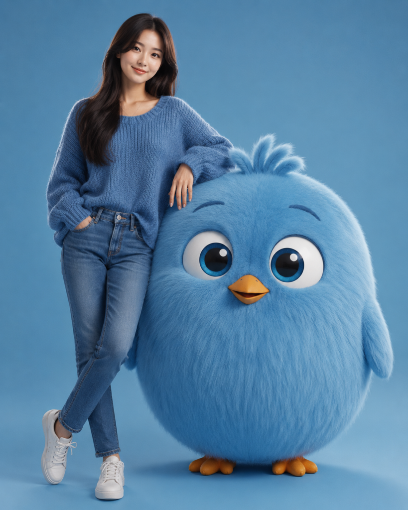 A beautiful stylish young woman with a fluffy bird