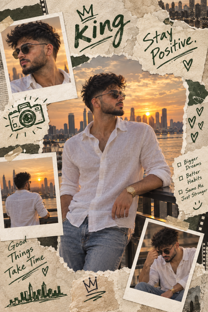 A trendy scrapbook-style photo collage