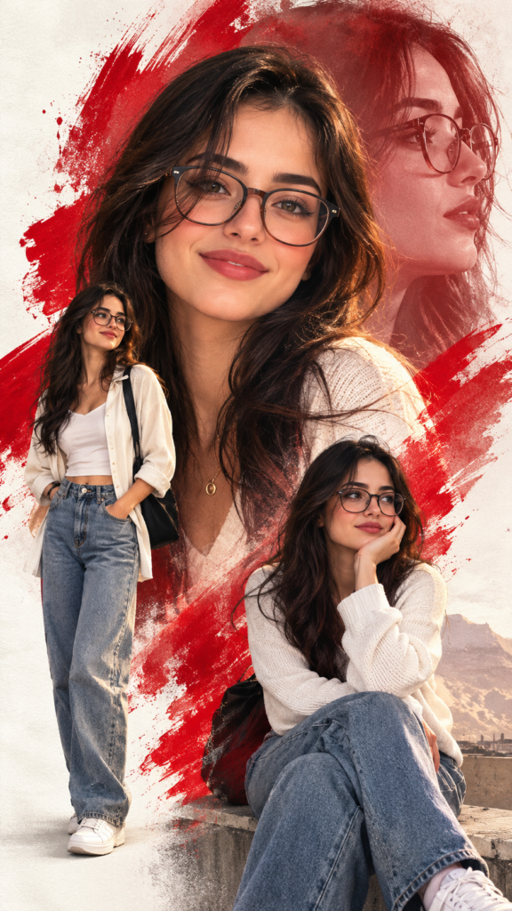 Editorial Red Brushstroke Portrait Collage