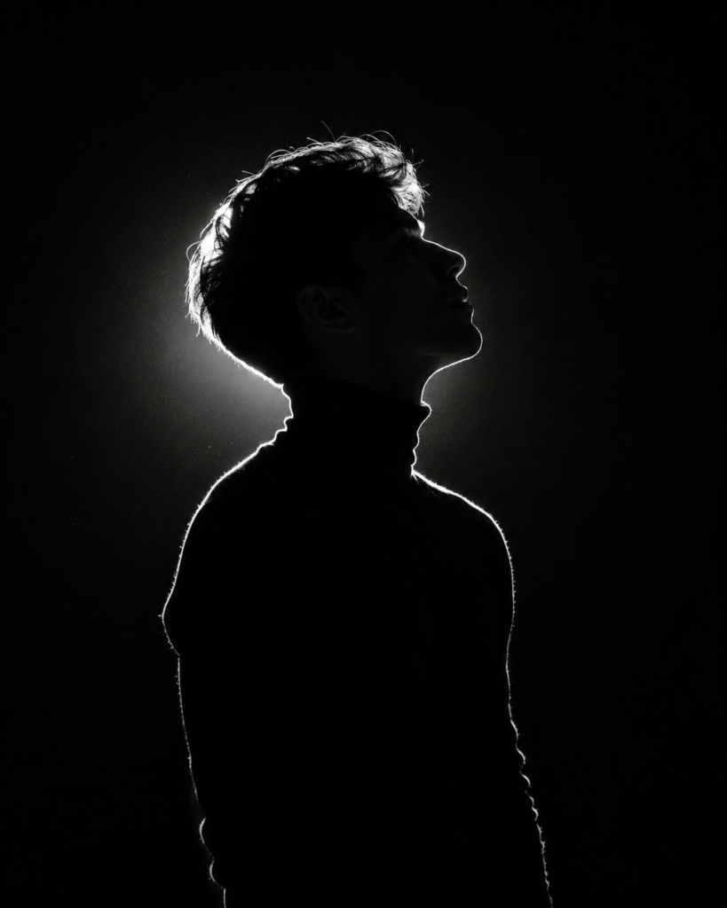 Black-and-white (monochromatic) side-profile portrait