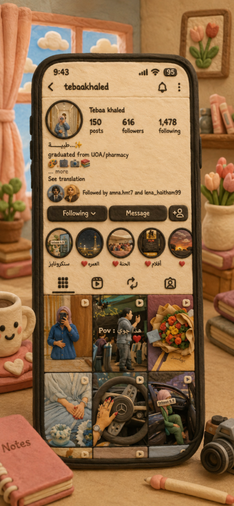 Clay Instagram Profile in a Cozy Room