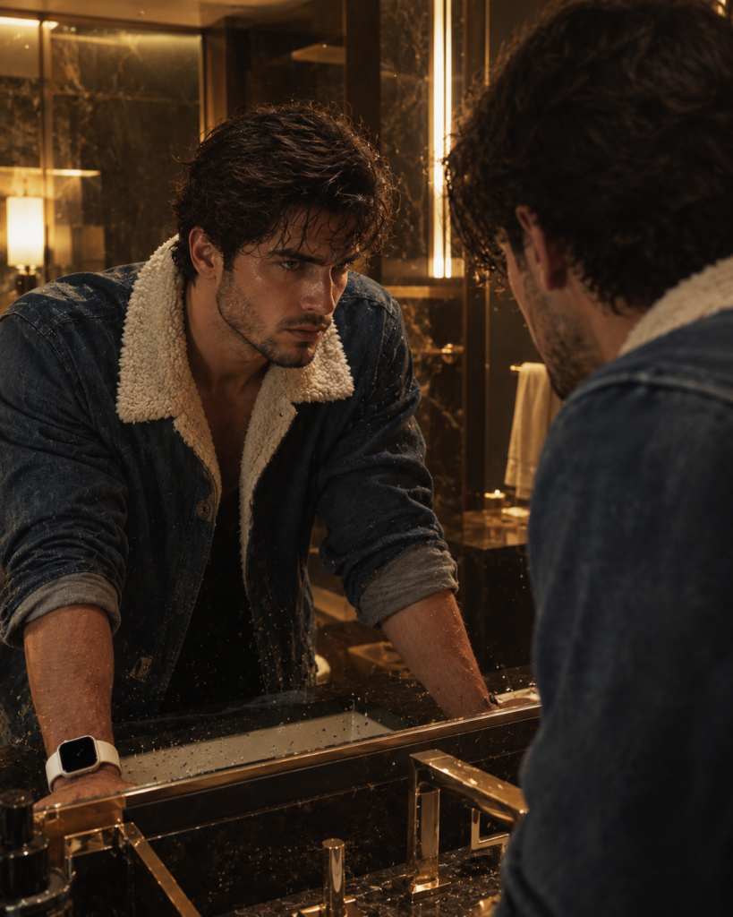 Brooding Mirror Moment in a Luxe Bathroom