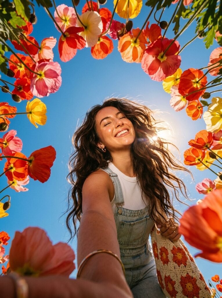Smartphone selfie in the breeze