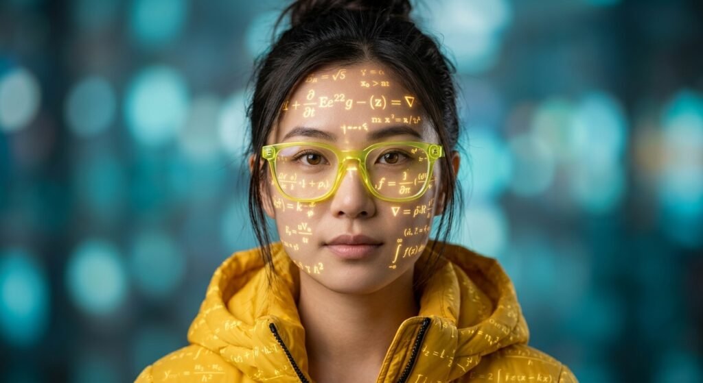 Golden-yellow mathematical and physics equations on a face