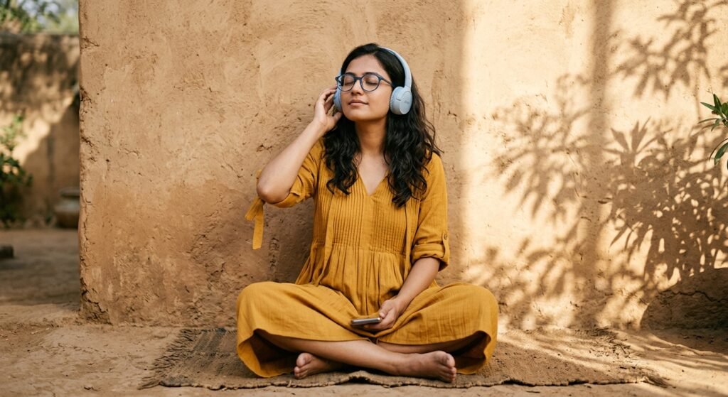 professional photograph of a woman sitting cross-legged