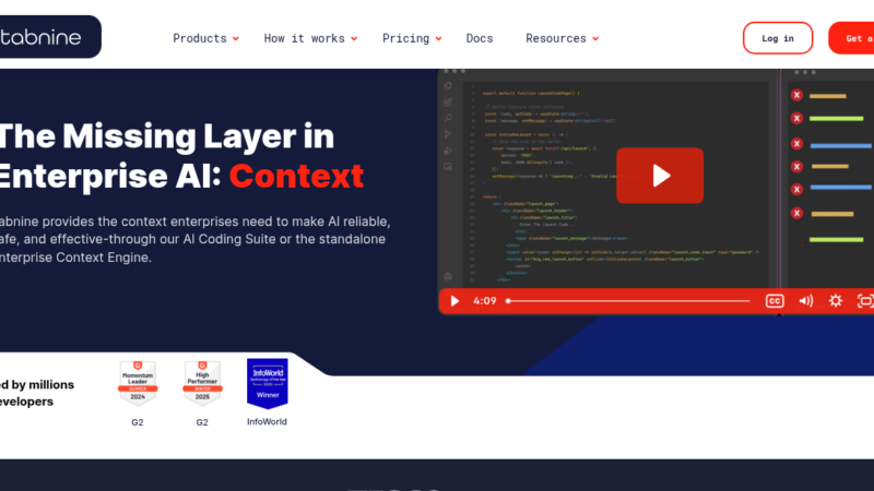 Tabnine AI code assistant providing intelligent code completion and code generation for developers