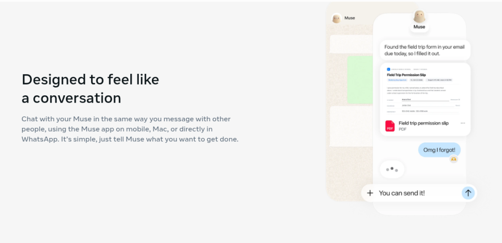 Muse AI personal agent showing task approvals, secure VM browser, and Link checkout for everyday errands