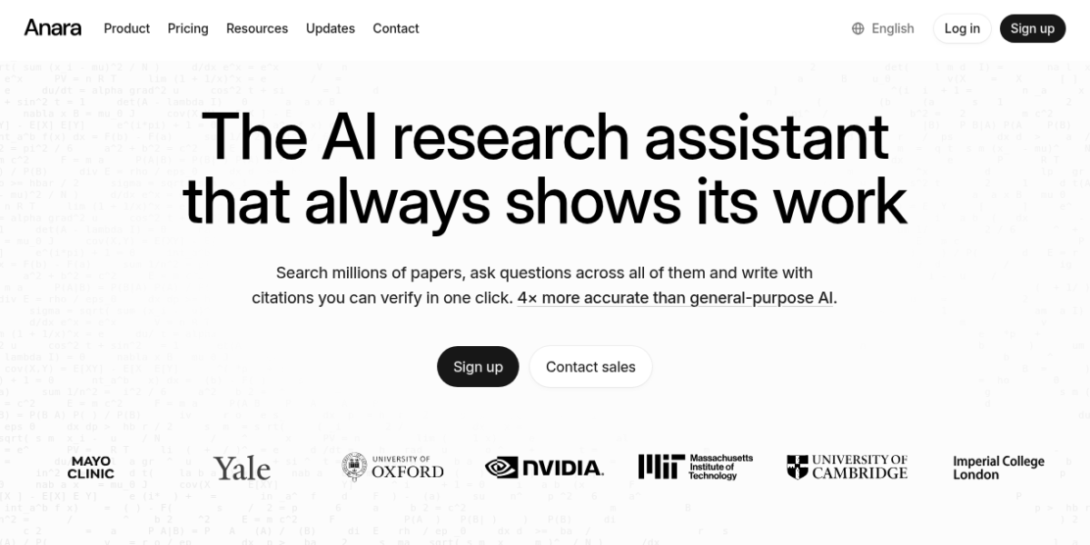 Anara AI research assistant showing library chat, source citations with exact passages, and multi-paper comparison for literature reviews